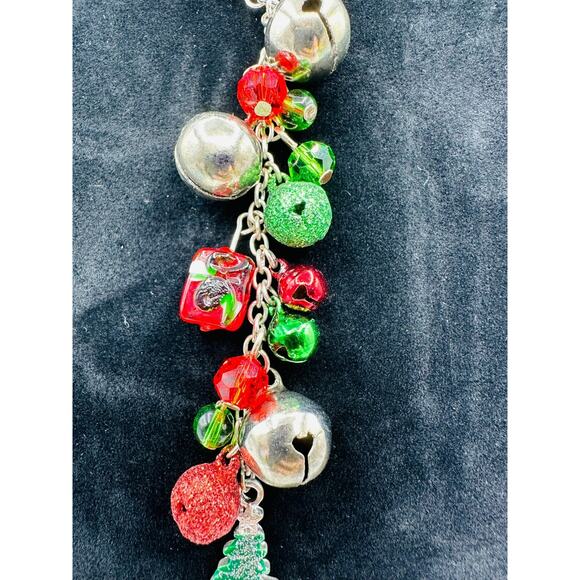 Christmas Tree Necklace Jingle Bells Red Green Beads Holiday Jewelry Gift Festiv - Picture 3 of 6